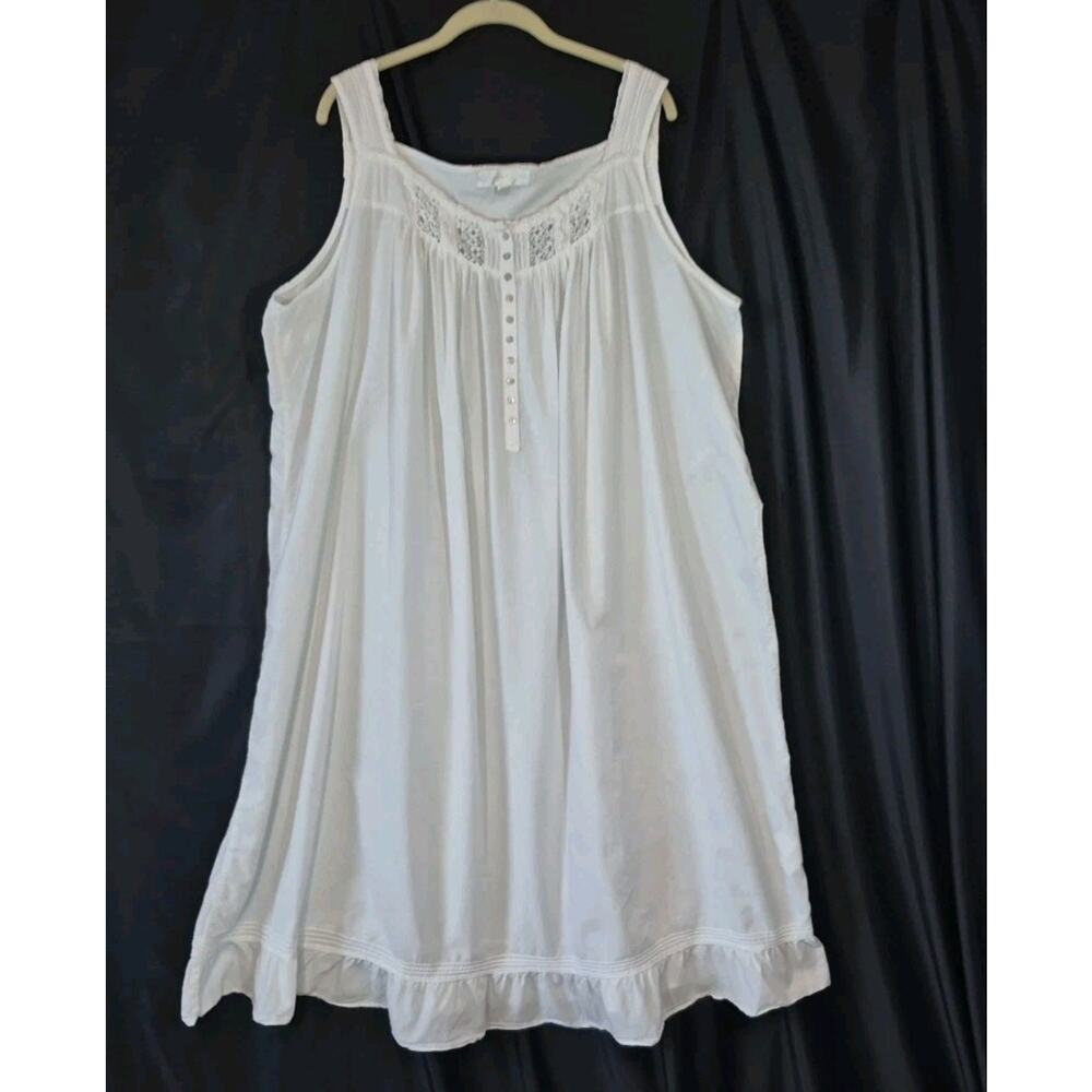 Eileen West White Lace Cotton Nightgown 3X